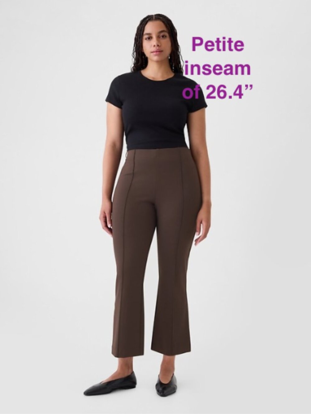 High Rise Double Knit Crop Kick Pants, Dark Brown, L